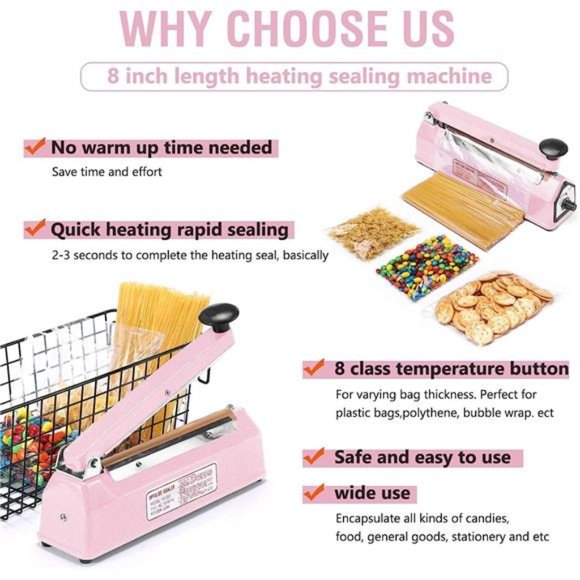 Impulse Sealer 8 inch, Manual Heat Sealer Machine for Plastic Bags, Shrink Wrap - Picture 7 of 7